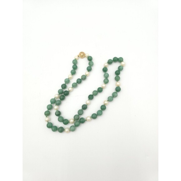 Pearl And Green Aventurine Beaded Hand Knotted Necklace 10mm Beads 26" Long - Picture 3 of 8